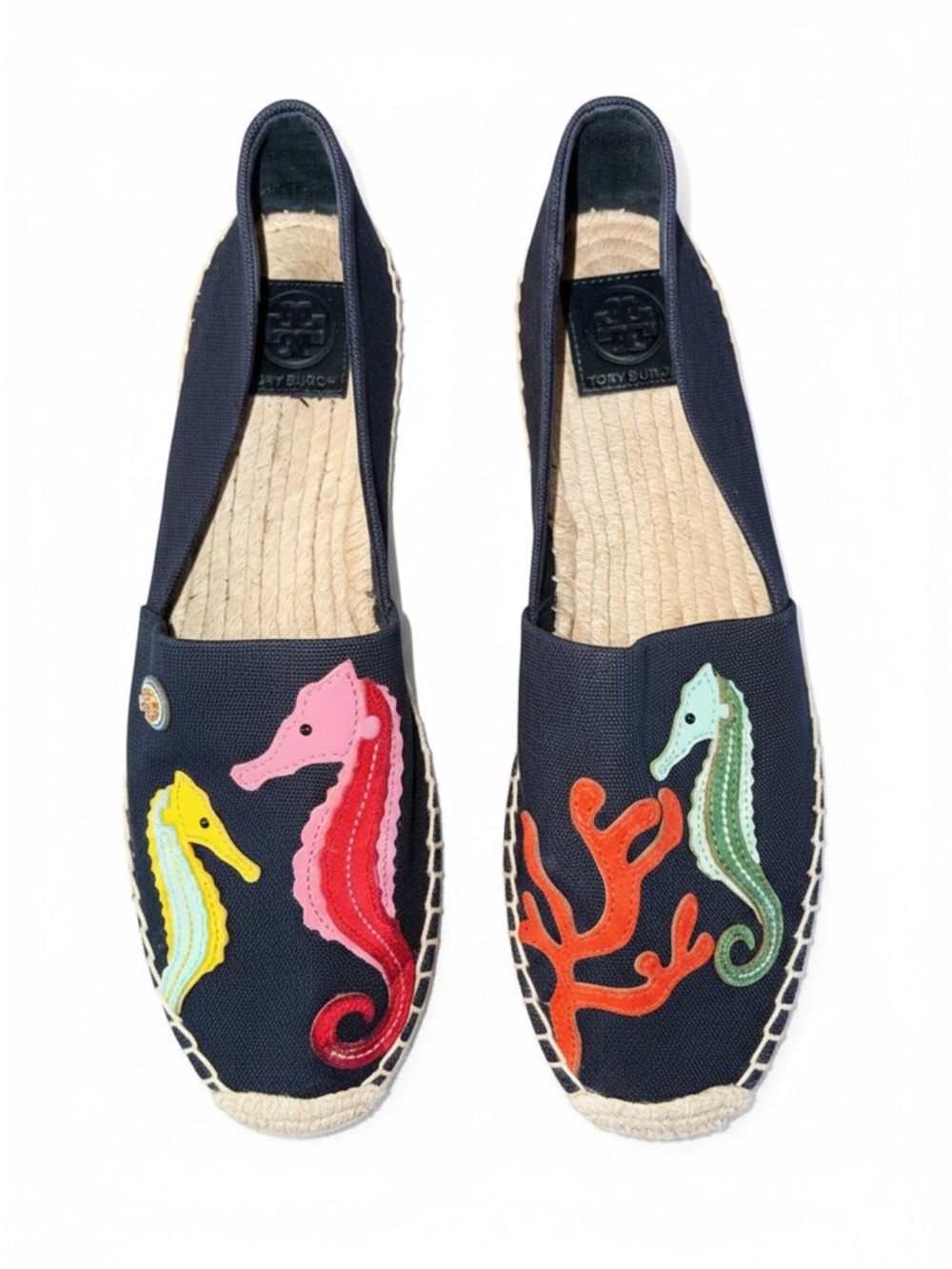 Tory Burch Seahorse Appliqué Espadrilles Navy Size 10.5